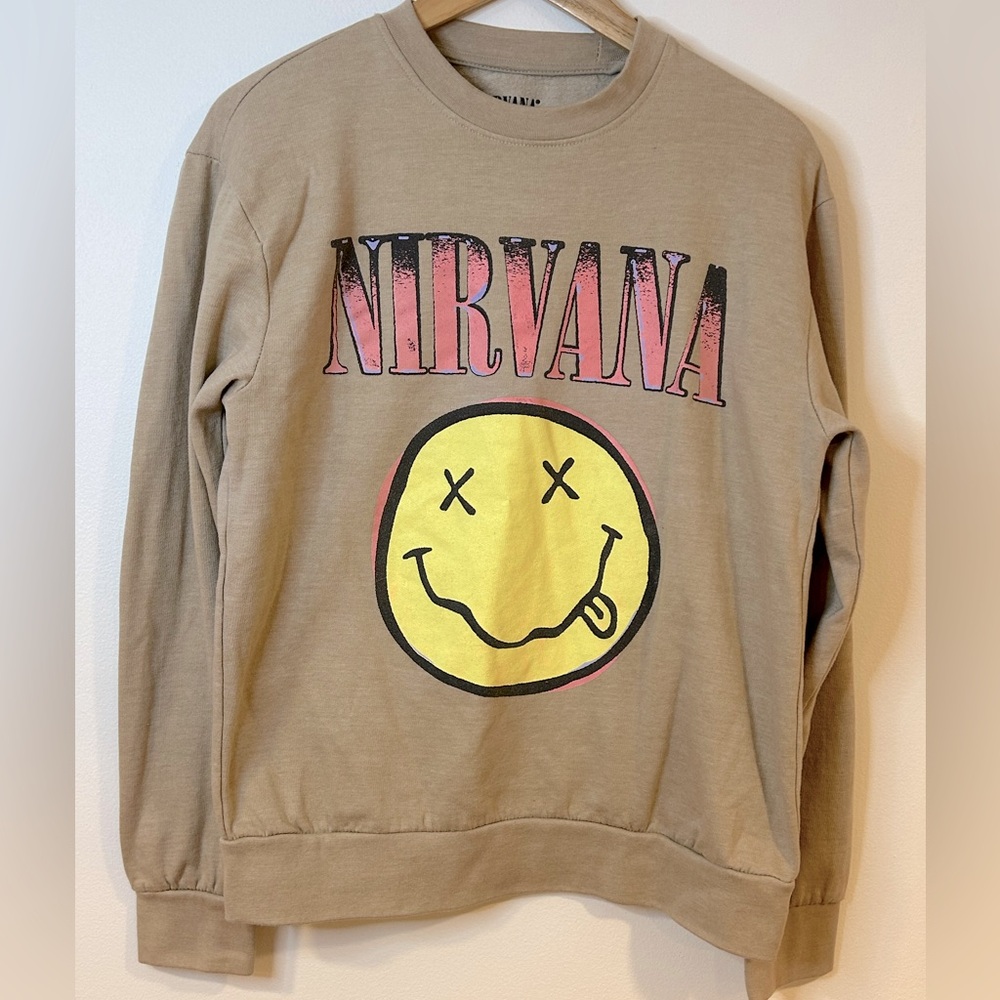 Classic Nirvana Band sweatshirt in trendy sand color.  Unisex. Small.